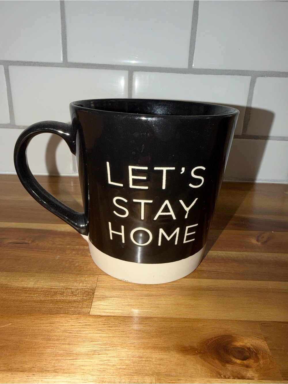 “LET'S STAY HOME” Black and White Ceramic Coffee Mug
